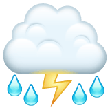 Whatsapp design of the cloud with lightning and rain emoji verson:2.23.2.72