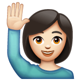 Whatsapp design of the person raising hand: light skin tone emoji verson:2.23.2.72
