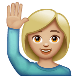 Whatsapp design of the person raising hand: medium-light skin tone emoji verson:2.23.2.72