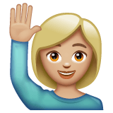 Whatsapp design of the woman raising hand: medium-light skin tone emoji verson:2.23.2.72