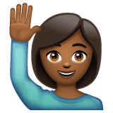 Whatsapp design of the woman raising hand: medium-dark skin tone emoji verson:2.23.2.72