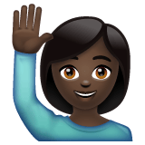 Whatsapp design of the woman raising hand: dark skin tone emoji verson:2.23.2.72