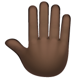 Whatsapp design of the raised back of hand: dark skin tone emoji verson:2.23.2.72