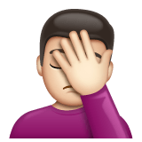Whatsapp design of the person facepalming: light skin tone emoji verson:2.23.2.72