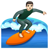 Whatsapp design of the person surfing: light skin tone emoji verson:2.23.2.72