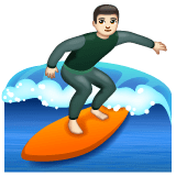 Whatsapp design of the person surfing: light skin tone emoji verson:2.23.2.72