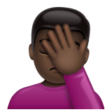 Whatsapp design of the person facepalming: dark skin tone emoji verson:2.23.2.72