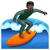 Whatsapp design of the person surfing: dark skin tone emoji verson:2.23.2.72
