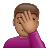 Whatsapp design of the man facepalming: medium skin tone emoji verson:2.23.2.72