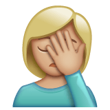 Whatsapp design of the woman facepalming: medium-light skin tone emoji verson:2.23.2.72