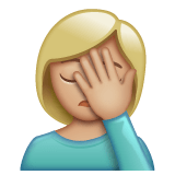 Whatsapp design of the woman facepalming: medium-light skin tone emoji verson:2.23.2.72