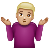 Whatsapp design of the man shrugging: medium-light skin tone emoji verson:2.23.2.72