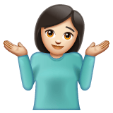 Whatsapp design of the woman shrugging: light skin tone emoji verson:2.23.2.72