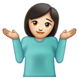 Whatsapp design of the woman shrugging: light skin tone emoji verson:2.23.2.72