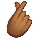 Whatsapp design of the hand with index finger and thumb crossed: medium-dark skin tone emoji verson:2.23.2.72