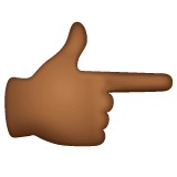 Whatsapp design of the backhand index pointing right: medium-dark skin tone emoji verson:2.23.2.72