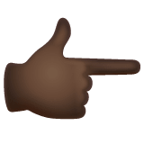 Whatsapp design of the backhand index pointing right: dark skin tone emoji verson:2.23.2.72