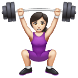 Whatsapp design of the woman lifting weights: light skin tone emoji verson:2.23.2.72