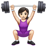Whatsapp design of the woman lifting weights: light skin tone emoji verson:2.23.2.72