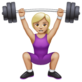 Whatsapp design of the woman lifting weights: medium-light skin tone emoji verson:2.23.2.72