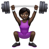 Whatsapp design of the woman lifting weights: dark skin tone emoji verson:2.23.2.72