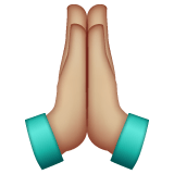 Whatsapp design of the folded hands: medium-light skin tone emoji verson:2.23.2.72