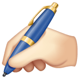 Whatsapp design of the writing hand: light skin tone emoji verson:2.23.2.72
