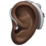 Whatsapp design of the ear with hearing aid: dark skin tone emoji verson:2.23.2.72