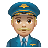 Whatsapp design of the man pilot: medium-light skin tone emoji verson:2.23.2.72
