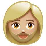 Whatsapp design of the woman: medium-light skin tone beard emoji verson:2.23.2.72