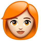 Whatsapp design of the woman: light skin tone red hair emoji verson:2.23.2.72