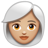 Whatsapp design of the woman: medium-light skin tone white hair emoji verson:2.23.2.72