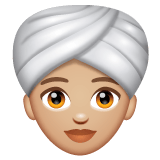 Whatsapp design of the woman wearing turban: medium-light skin tone emoji verson:2.23.2.72