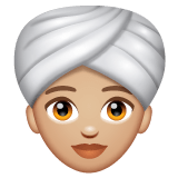 Whatsapp design of the woman wearing turban: medium-light skin tone emoji verson:2.23.2.72