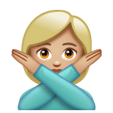 Whatsapp design of the woman gesturing NO: medium-light skin tone emoji verson:2.23.2.72