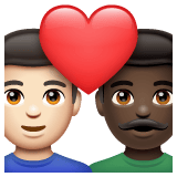 Whatsapp design of the couple with heart: man man light skin tone dark skin tone emoji verson:2.23.2.72