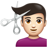 Whatsapp design of the man getting haircut: light skin tone emoji verson:2.23.2.72