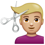 Whatsapp design of the man getting haircut: medium-light skin tone emoji verson:2.23.2.72