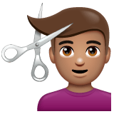 Whatsapp design of the man getting haircut: medium skin tone emoji verson:2.23.2.72