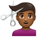 Whatsapp design of the man getting haircut: medium-dark skin tone emoji verson:2.23.2.72