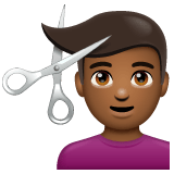 Whatsapp design of the man getting haircut: medium-dark skin tone emoji verson:2.23.2.72
