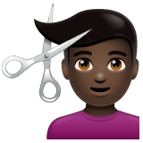 Whatsapp design of the man getting haircut: dark skin tone emoji verson:2.23.2.72