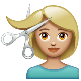 Whatsapp design of the woman getting haircut: medium-light skin tone emoji verson:2.23.2.72