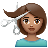 Whatsapp design of the woman getting haircut: medium skin tone emoji verson:2.23.2.72