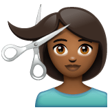 Whatsapp design of the woman getting haircut: medium-dark skin tone emoji verson:2.23.2.72