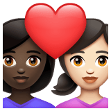 Whatsapp design of the couple with heart: woman woman dark skin tone light skin tone emoji verson:2.23.2.72