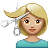 Whatsapp design of the person getting haircut: medium-light skin tone emoji verson:2.23.2.72