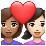 Whatsapp design of the couple with heart: woman woman medium skin tone light skin tone emoji verson:2.23.2.72