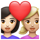 Whatsapp design of the couple with heart: woman woman light skin tone medium-light skin tone emoji verson:2.23.2.72
