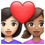 Whatsapp design of the couple with heart: woman woman light skin tone medium skin tone emoji verson:2.23.2.72
